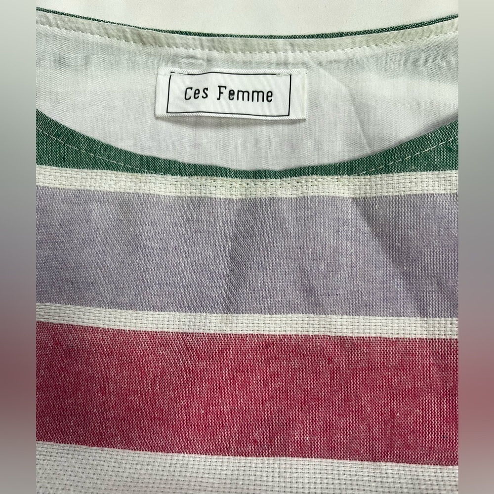 CES FEMME Green, white‎ and pink stripe short sleeve tie waist dress size M. - Picture 12 of 16
